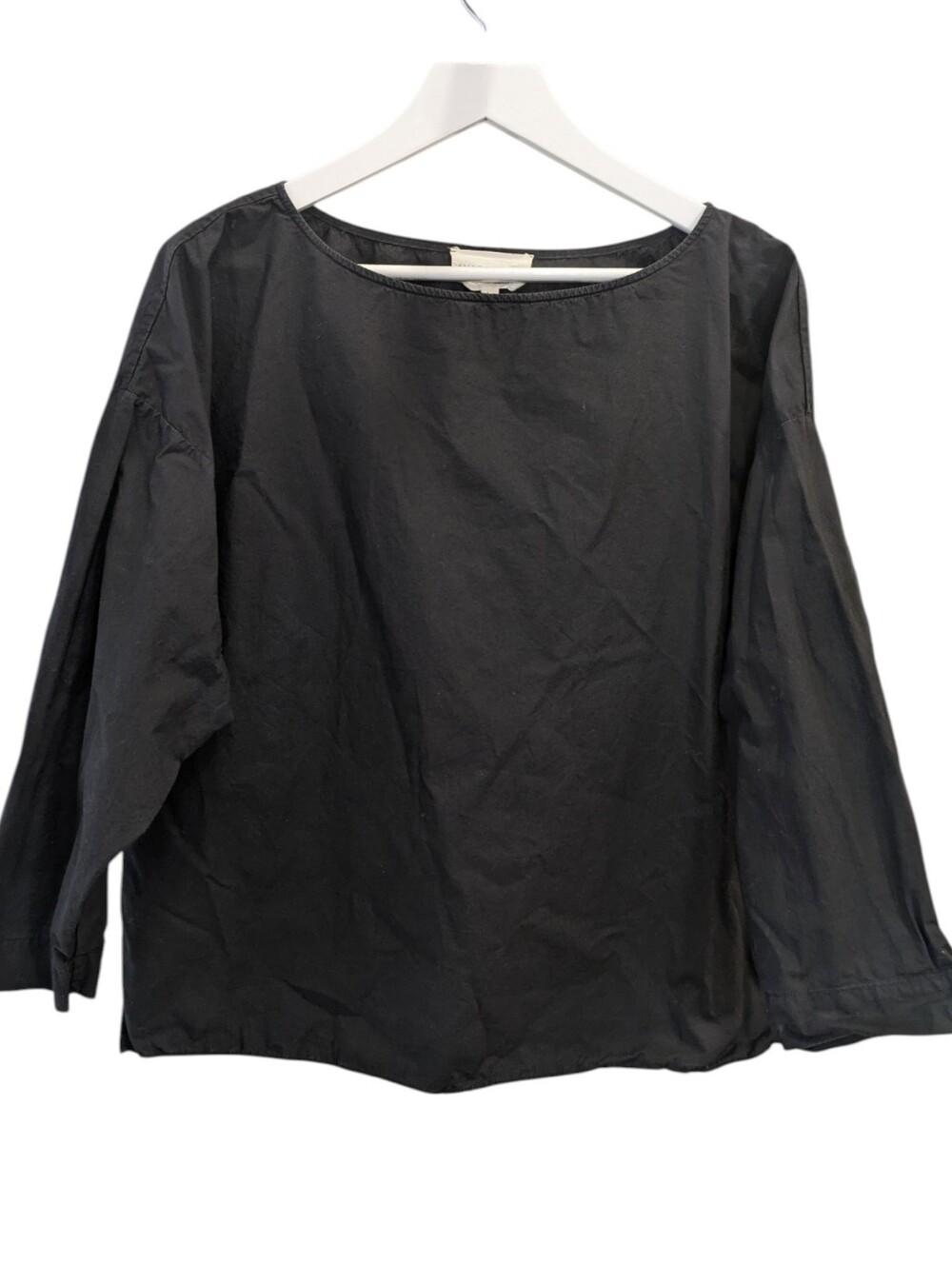 Nili Lotan Poplin Top Large Black Boatneck Lagenlook Minimalist Drop Shoulder